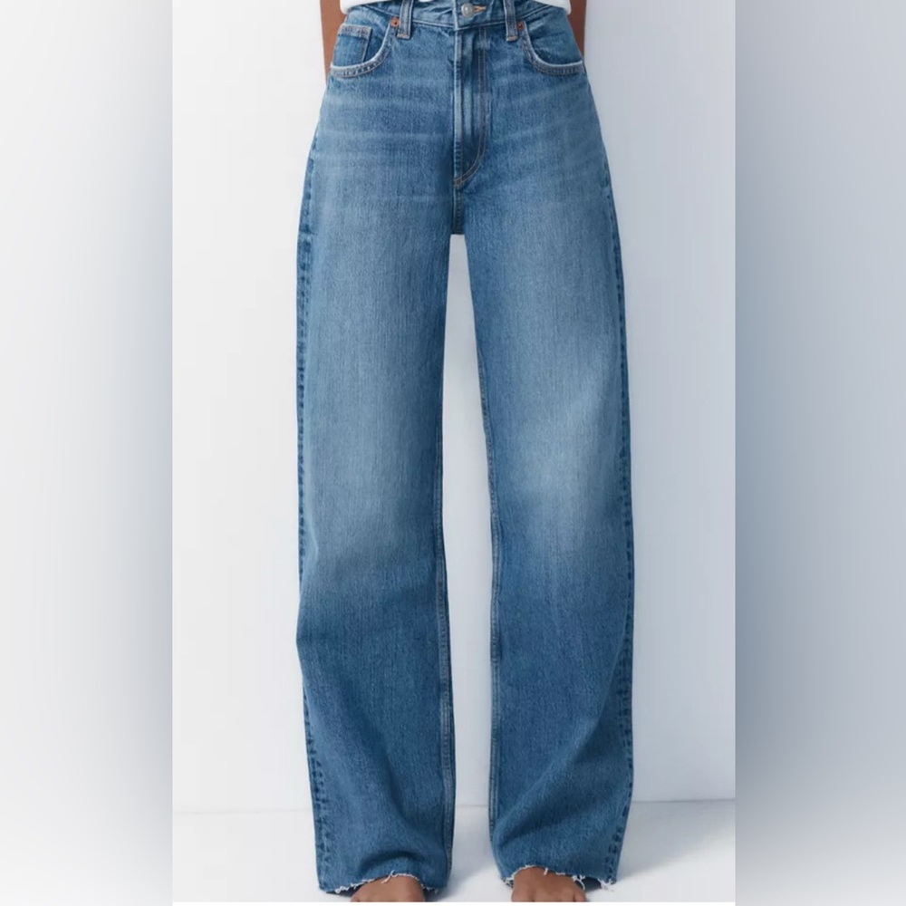 Zara Full Length High Rise Wide Leg Jeans